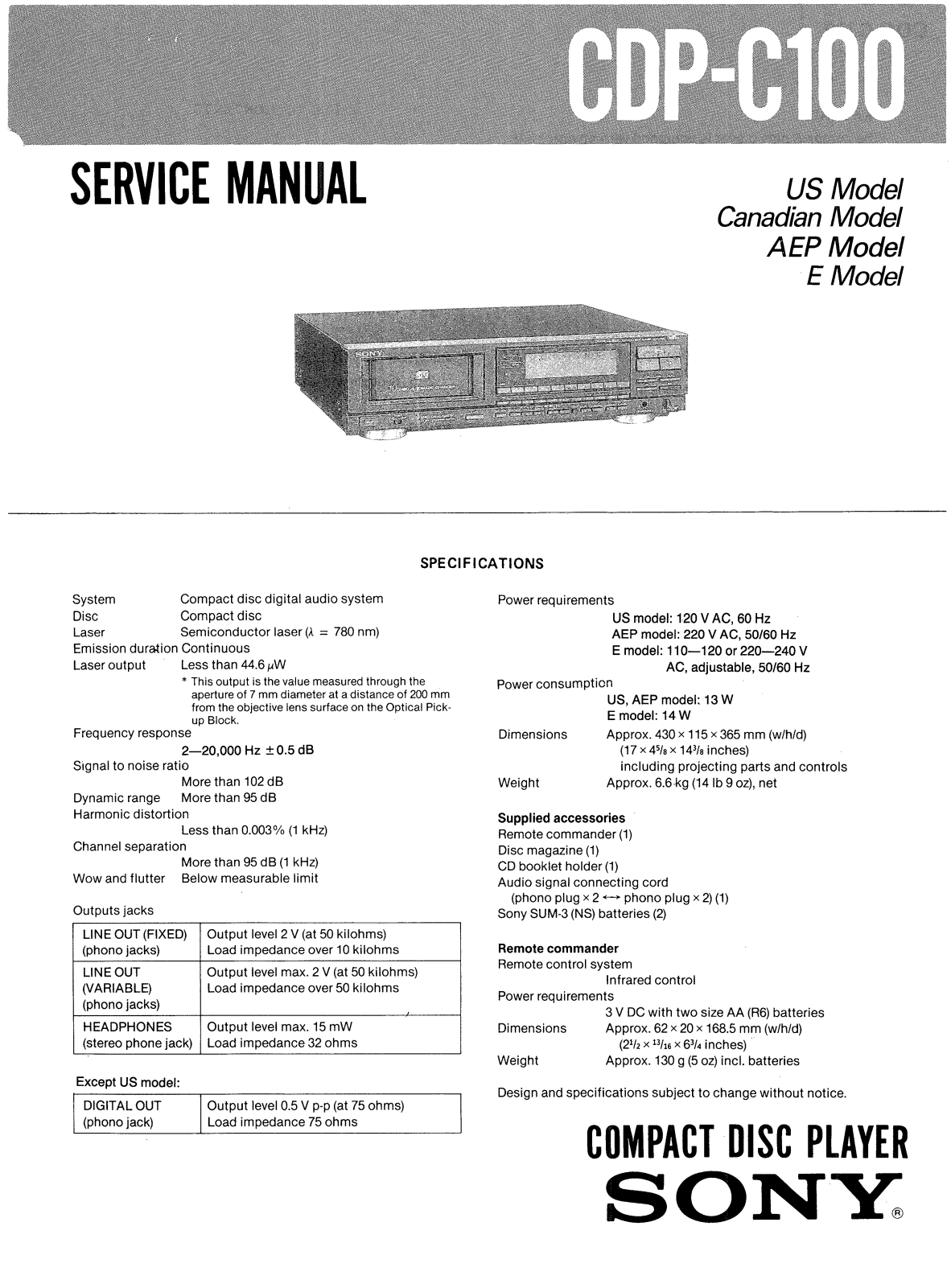 Sony CDPC-100 Service manual