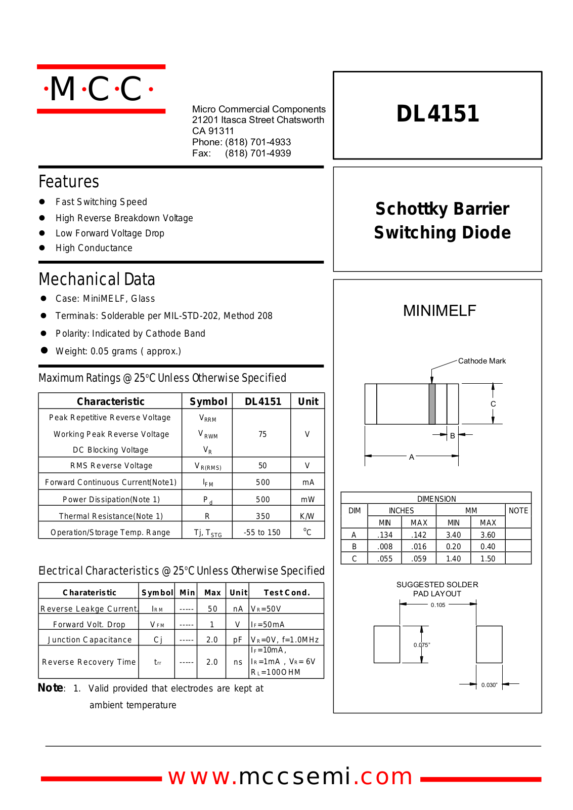 MCC DL4151 Datasheet