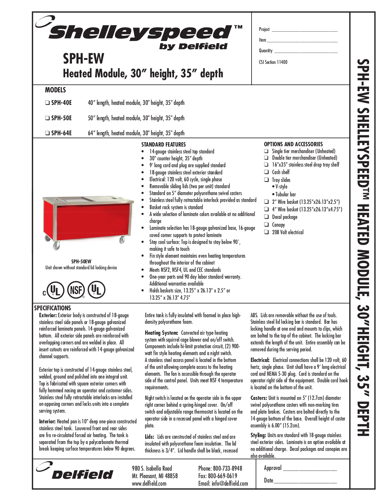 Shelley SPH-EW Specifications