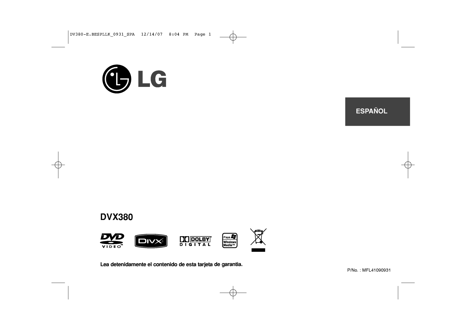 Lg DVX-380 User Manual