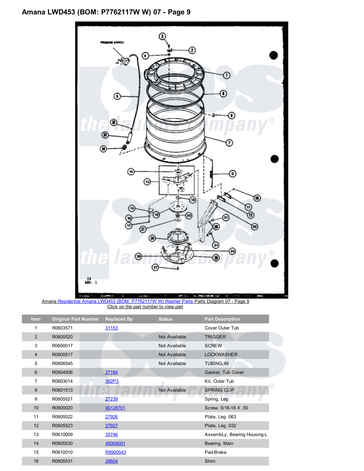 Amana LWD453 Parts Diagram