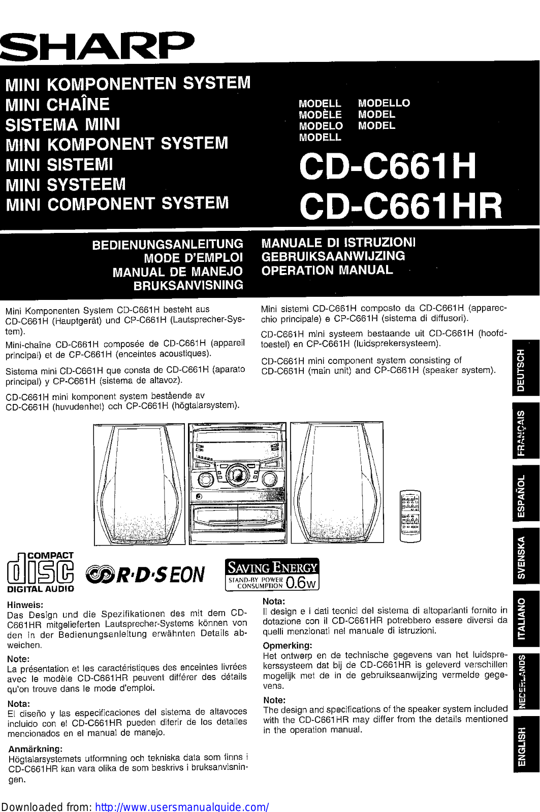 SHARP CD-C661H/HR User Manual