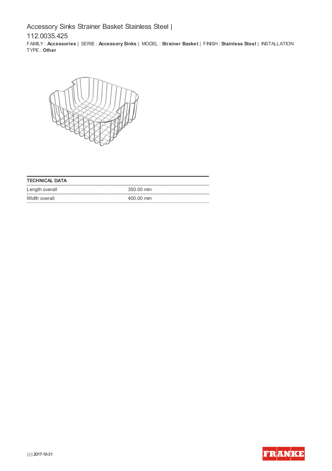 Franke DB425 Datasheet