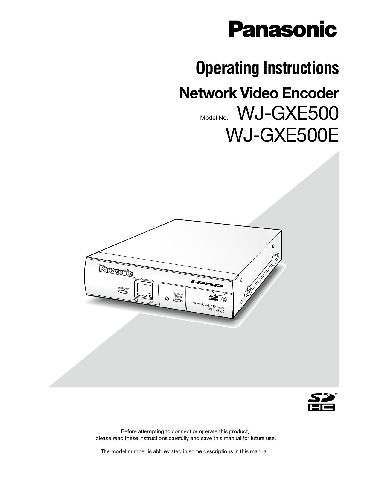 Panasonic WJ-GXE500, WJ-GXE500E User Manual