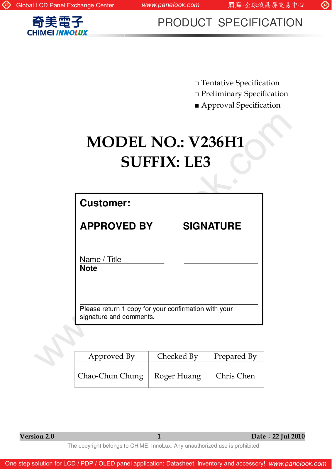 CHIMEI INNOLUX V236H1-LE3 Specification