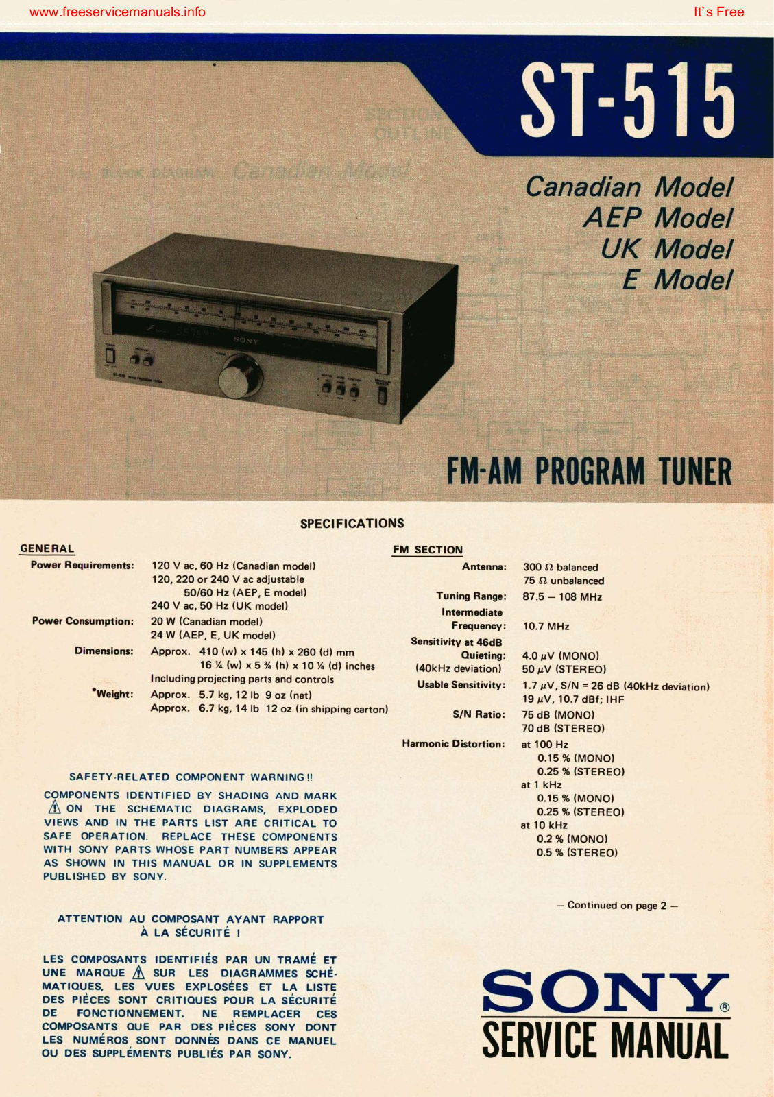 Sony st-515 Specifications - ManualMachine.com