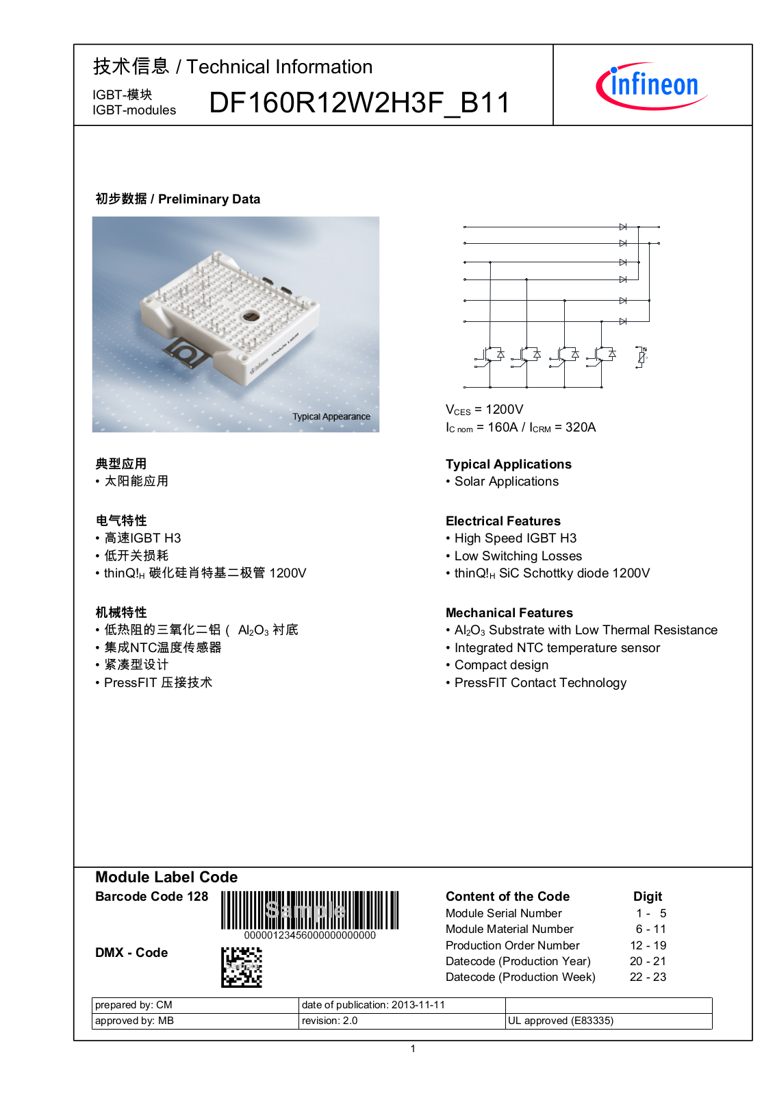 Infineon DF160R12W2H3F_B11 Data Sheet