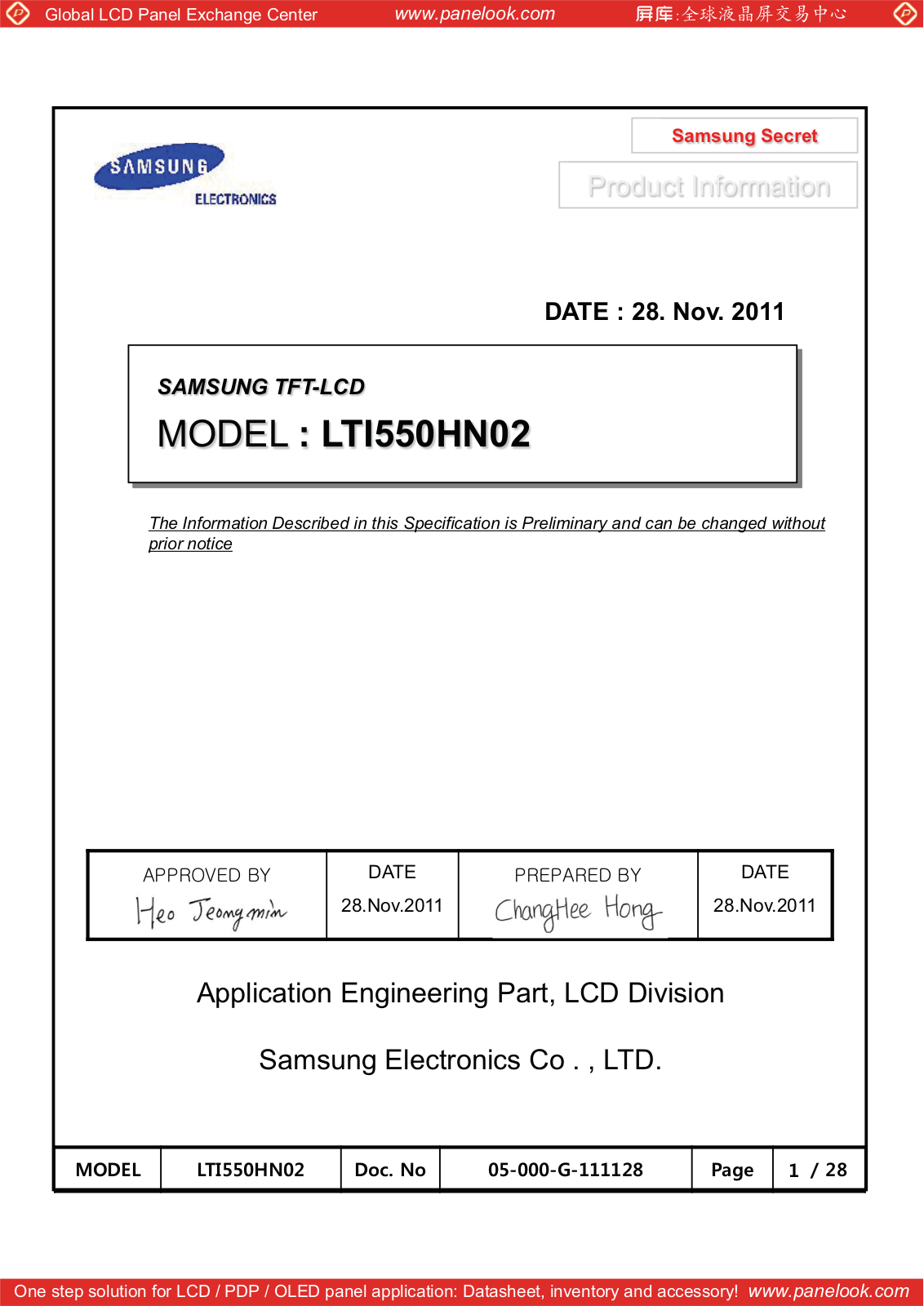 SAMSUNG LTI550HN02 Specification