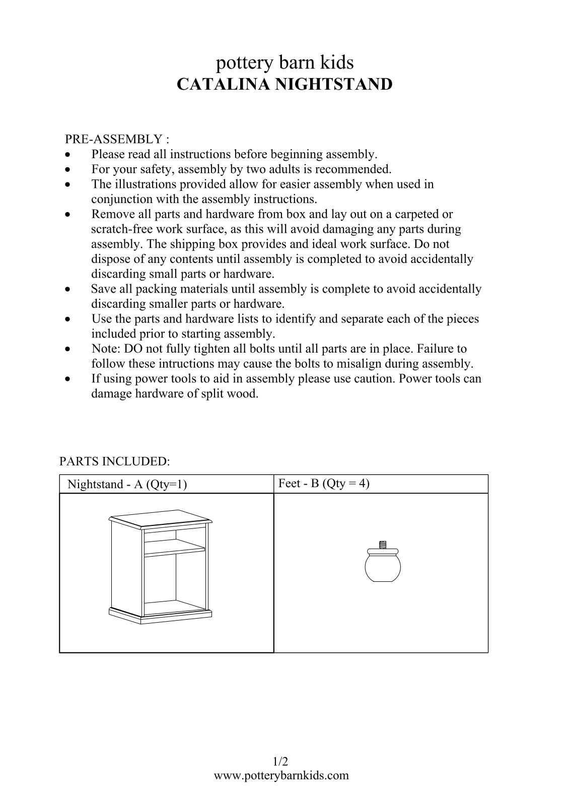 Pottery Barn Catalina Nightstand Assembly Instruction