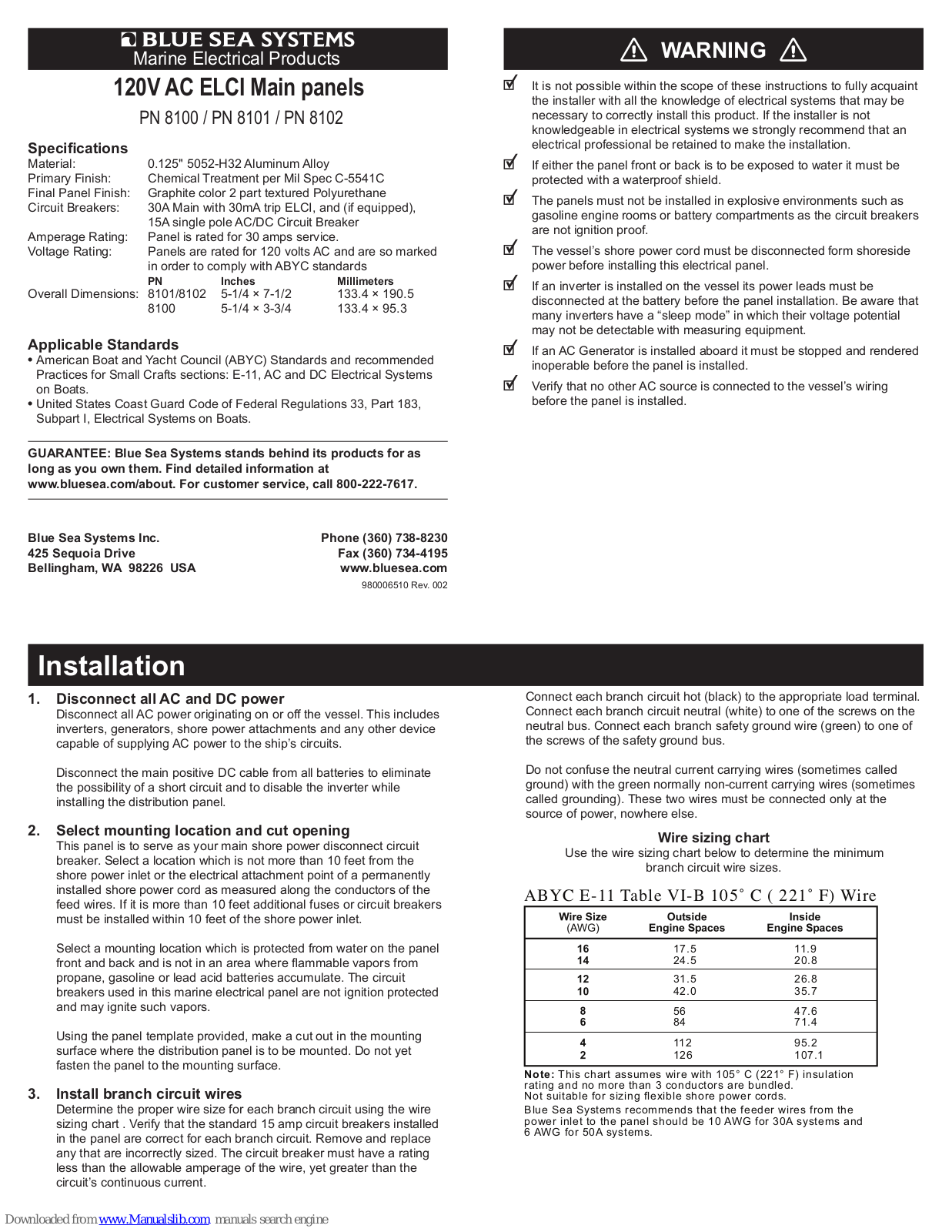 Blue Sea Systems 8100, 8101, 8102 User Manual