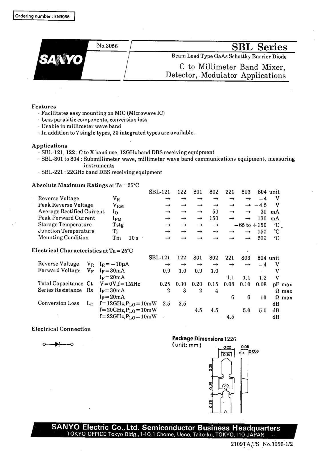 SANYO SBL-802, SBL-803, SBL-804, SBL-121, SBL-122 Datasheet