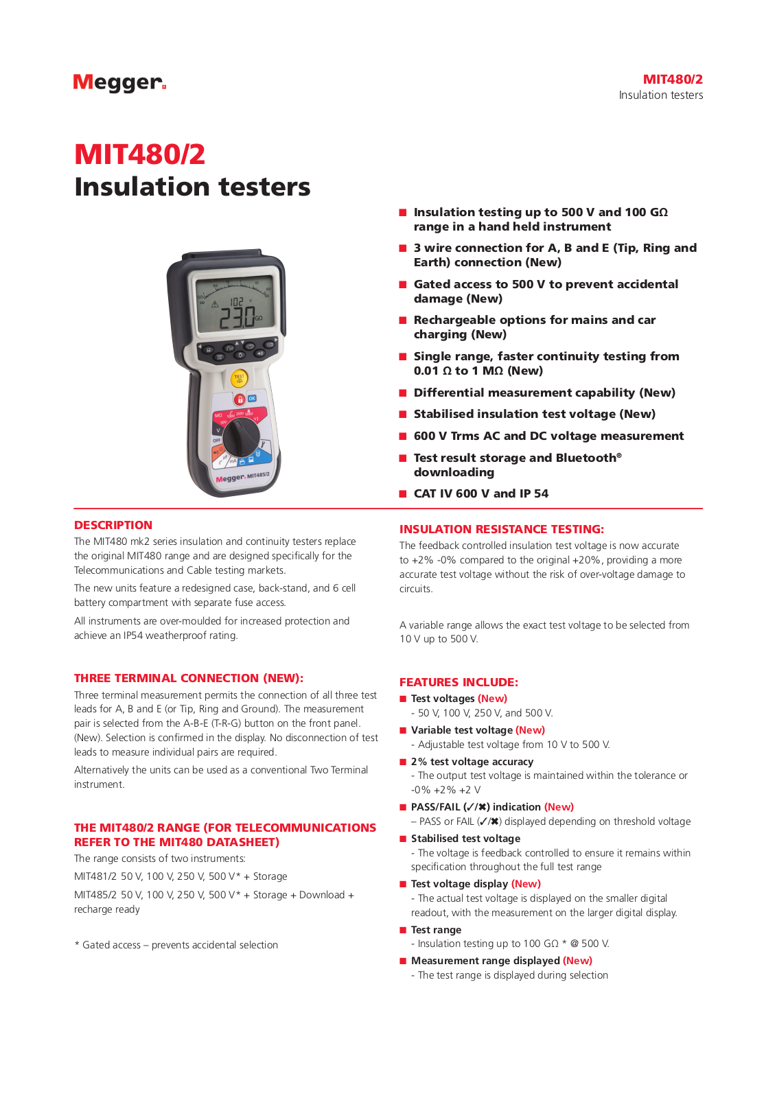 Megger MIT480-2 Specifications