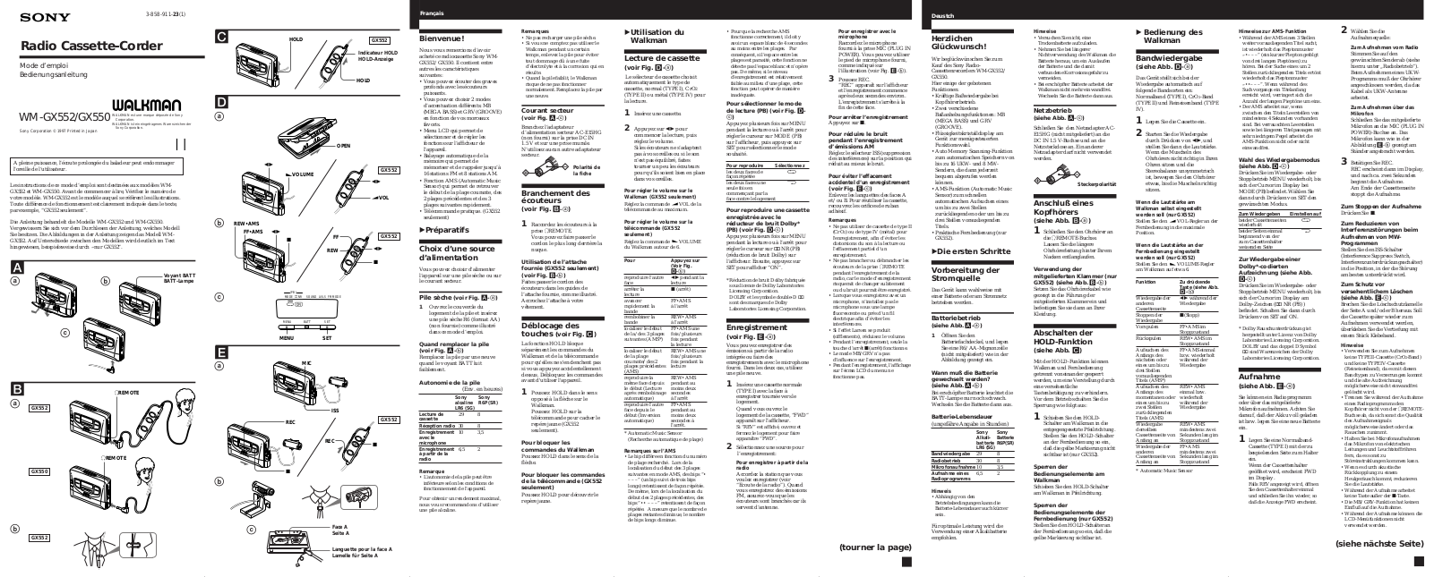 Sony WM-GX552, WM-GX550 Operating Instructions