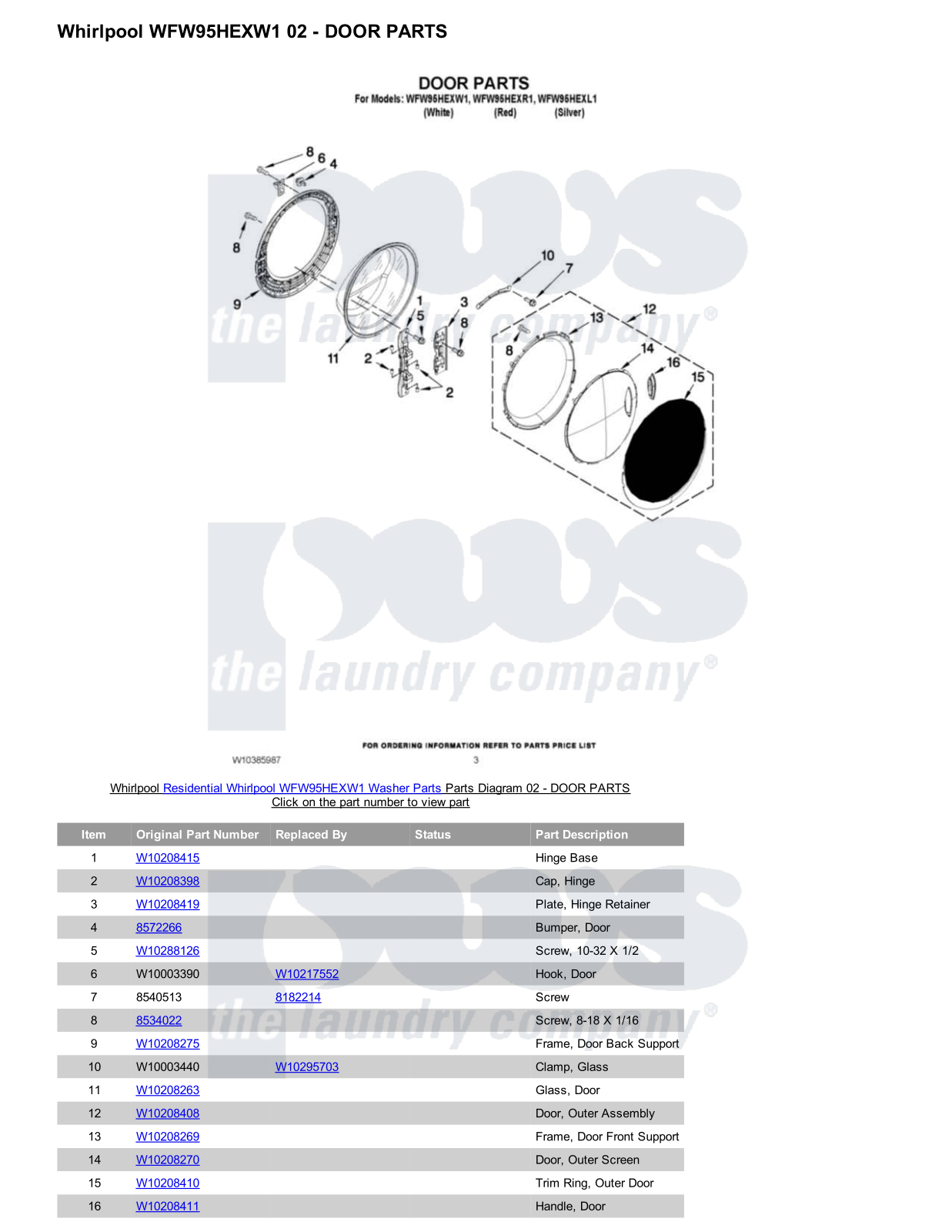 Whirlpool WFW95HEXW1 Parts Diagram