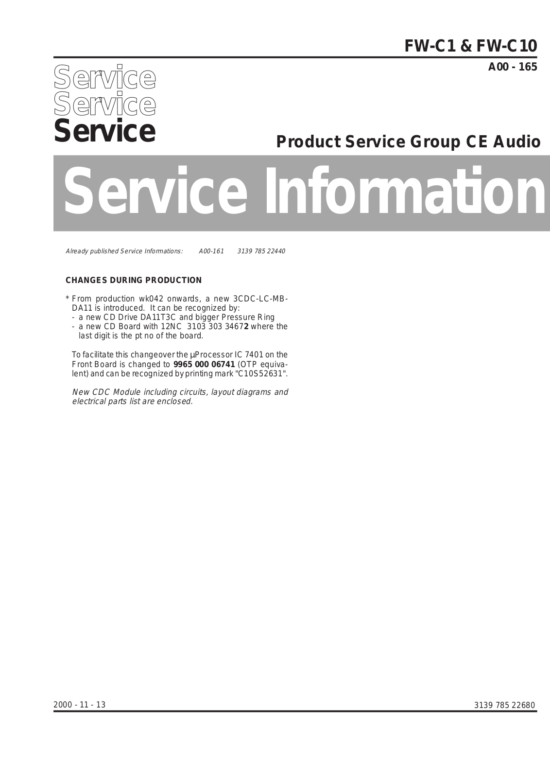 Philips FWC-1 Service Manual