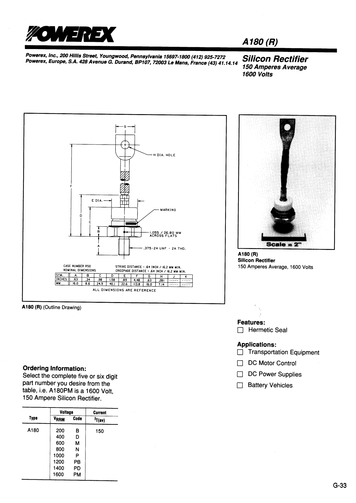 POWEREX A180RPE, A180RPD, A180RPB, A180RP, A180D Datasheet