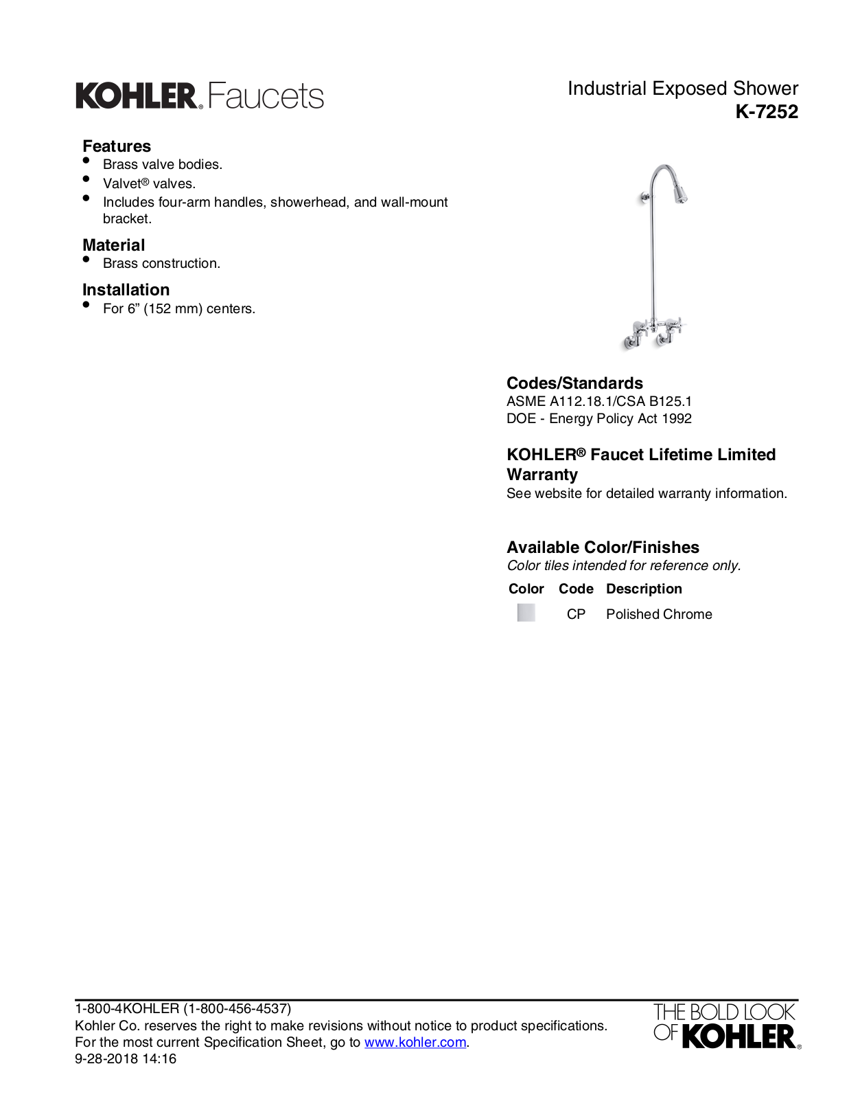 Kohler KOH13080 Specification Sheet - ManualMachine.com