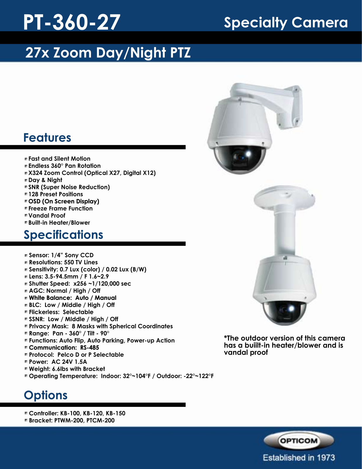 Opticom PT-360-27 SPECIFICATION DATA - ManualMachine.com