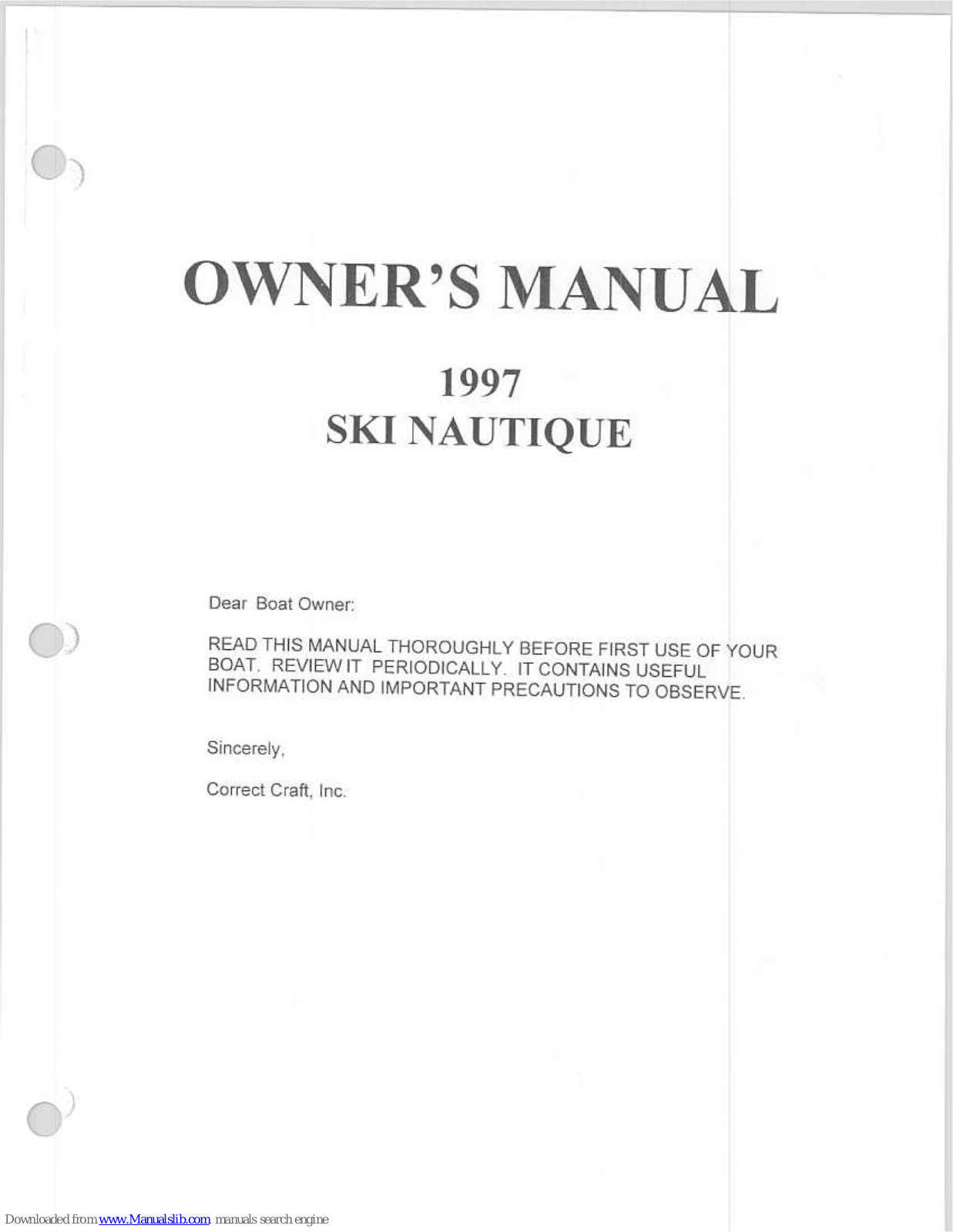 CORRECT CRAFT 1997 Ski Nautique Owner's Manual