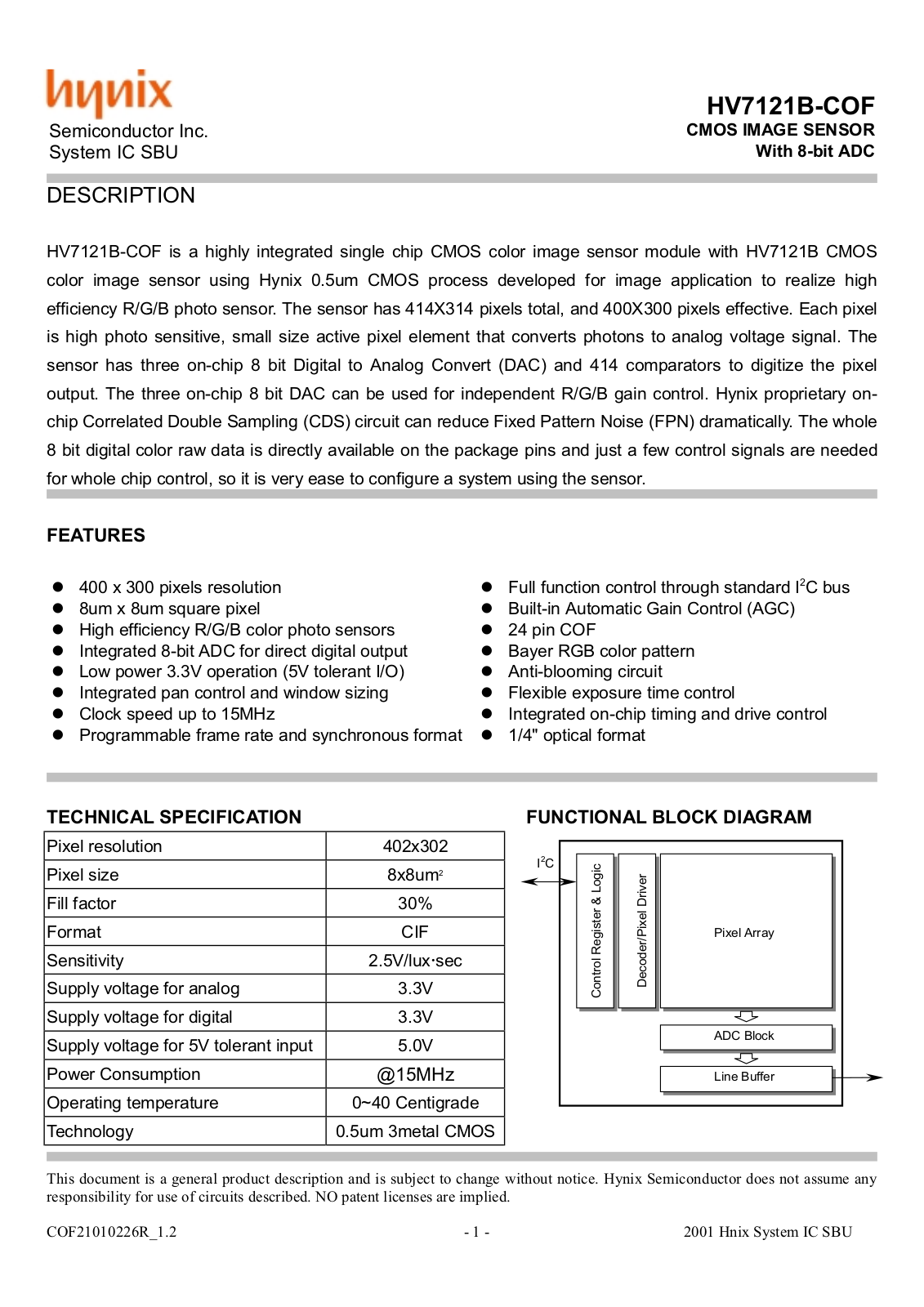 HYNIX HV7121B-COF Datasheet