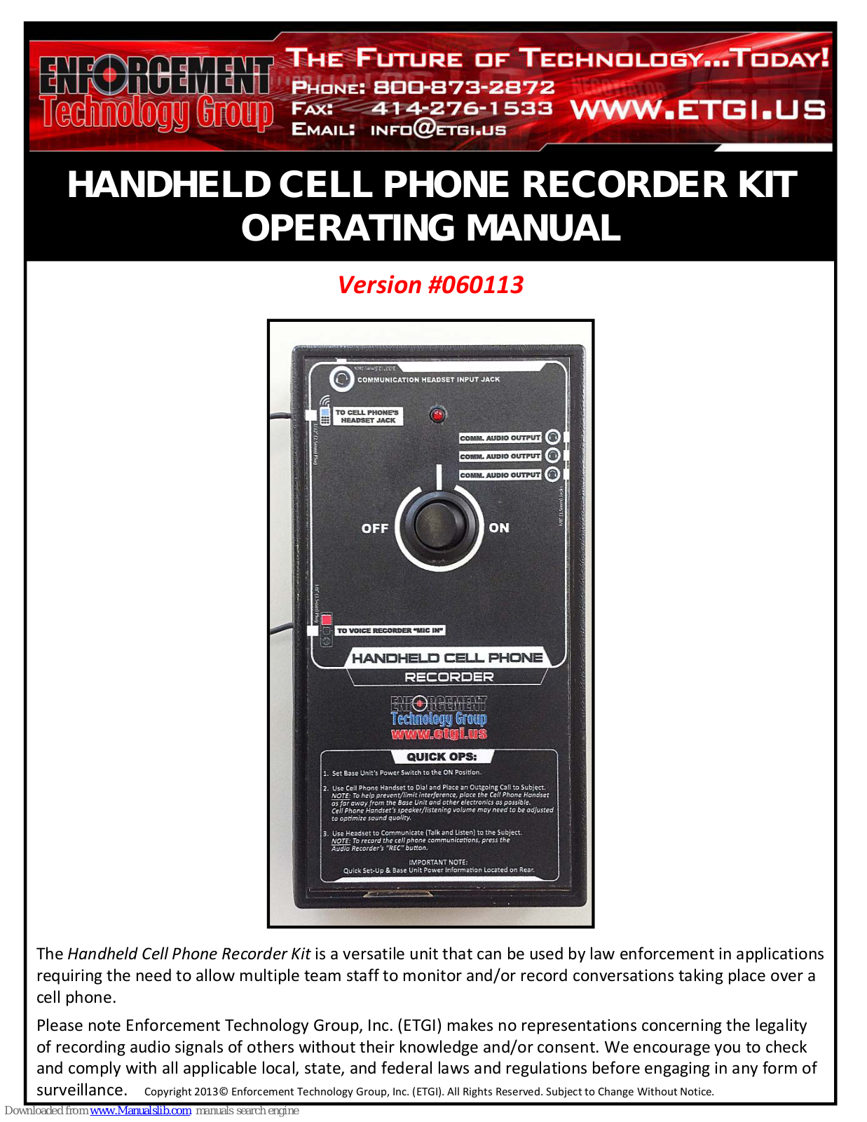 Enforcement Technology Group 60113 Operating Manual - ManualMachine.com