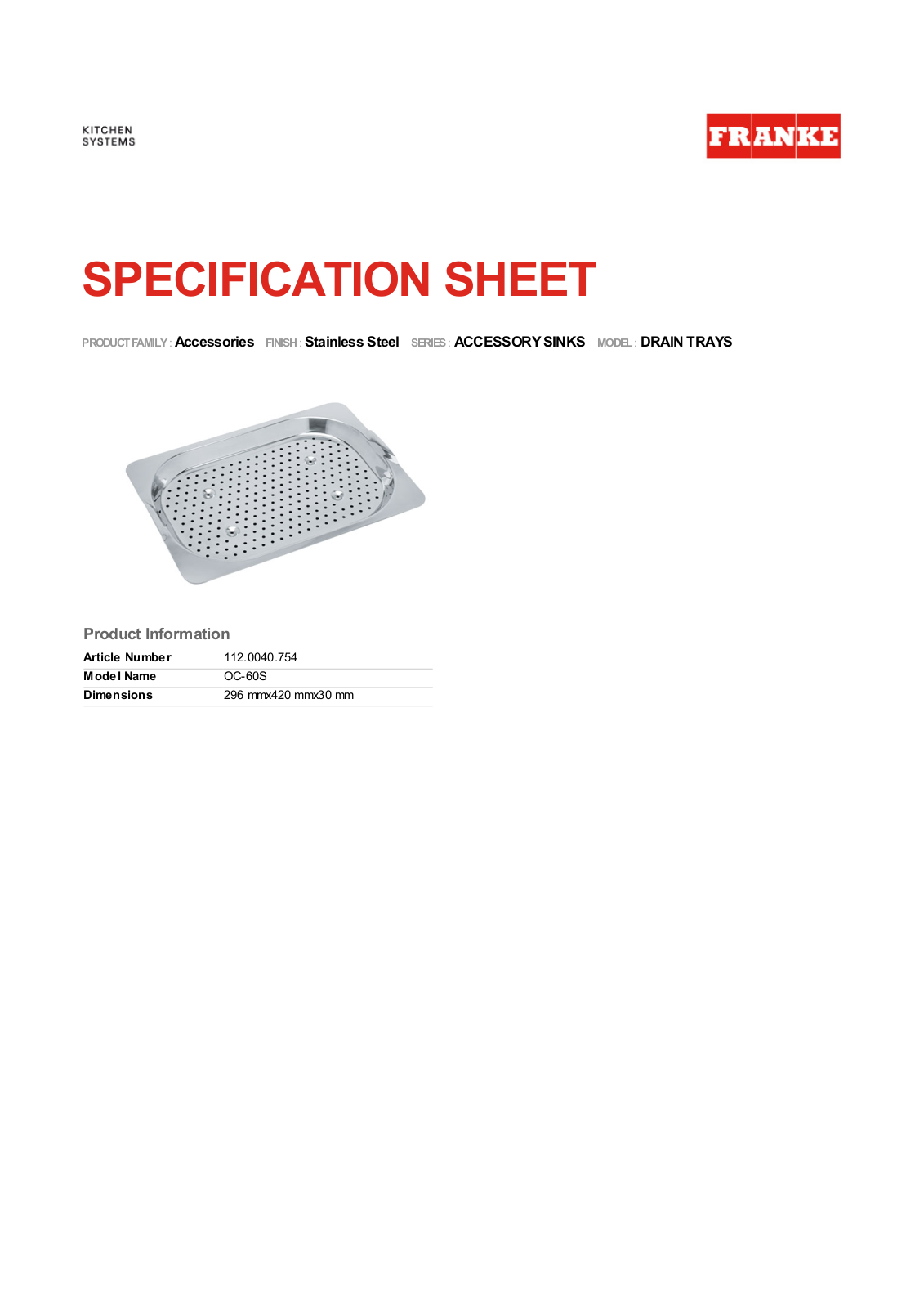 Franke FKX1193 Specifications - ManualMachine.com