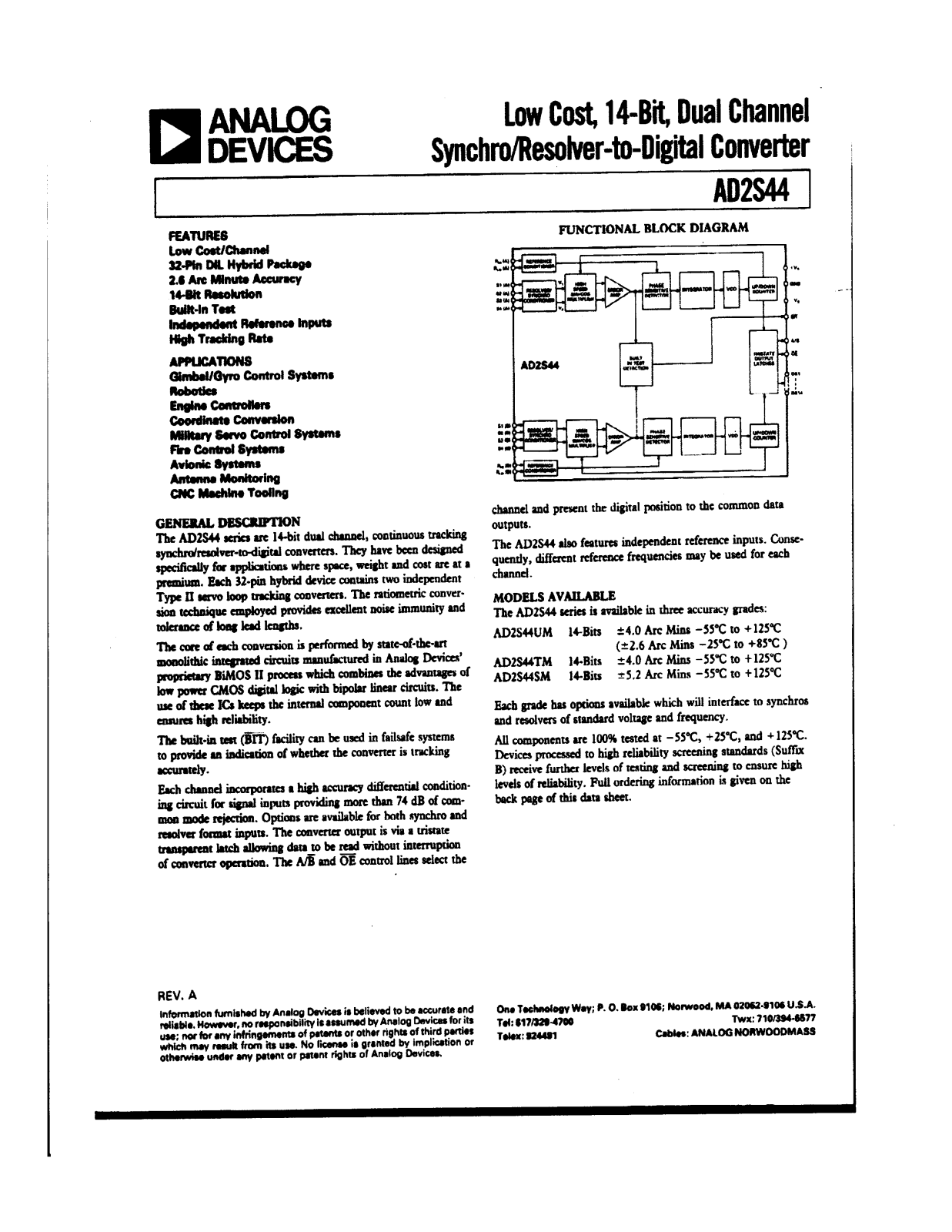 Analog Devices AD2S44 Datasheet