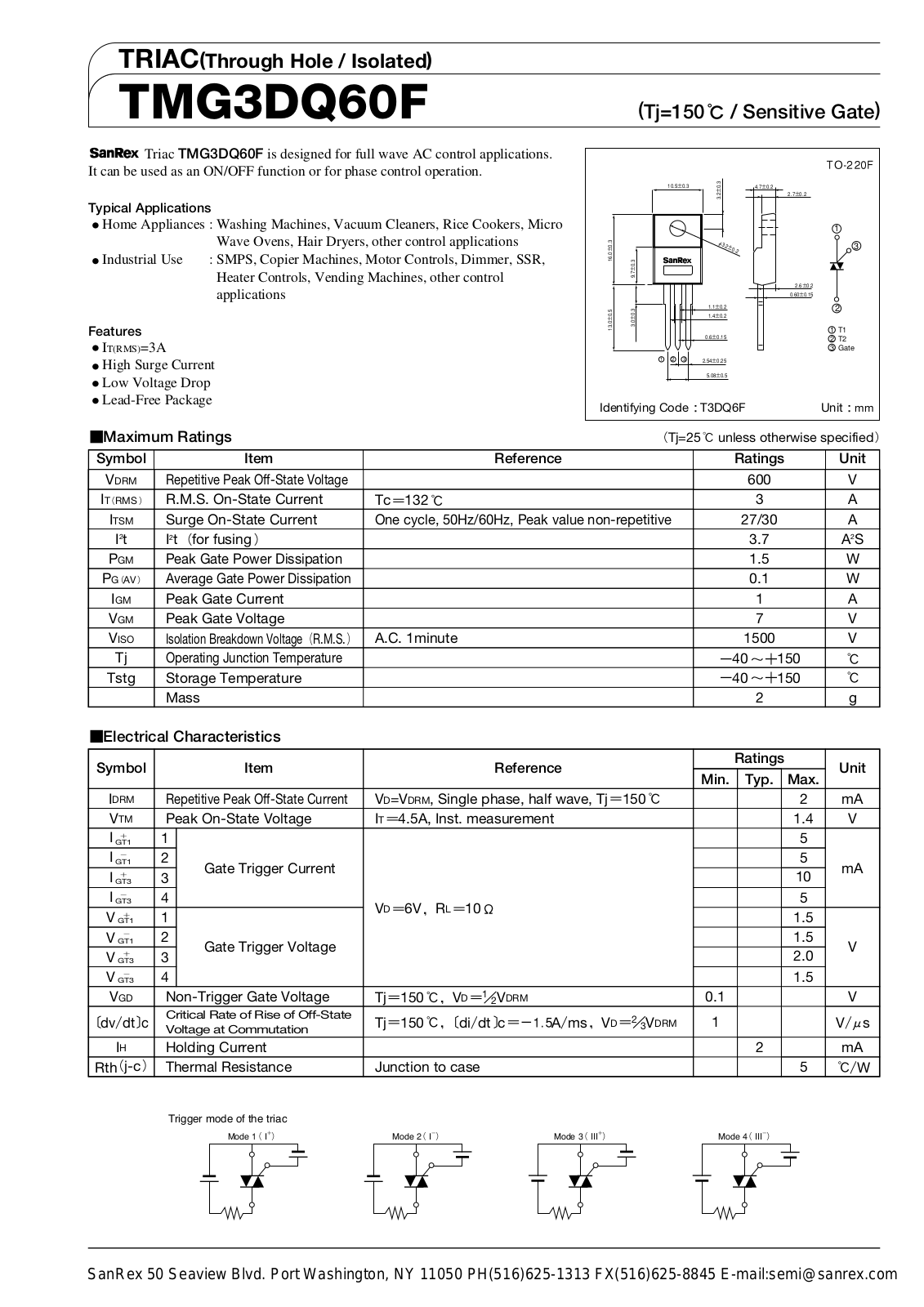 Sanrex-Sansha Electric Manufacturing TMG3DQ60F Data Sheet