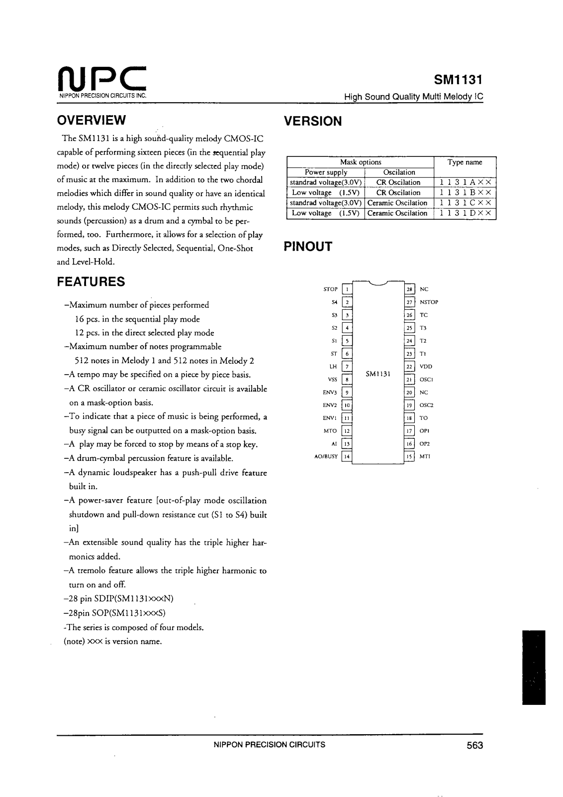 NPC SM1131N, SM1131S Datasheet