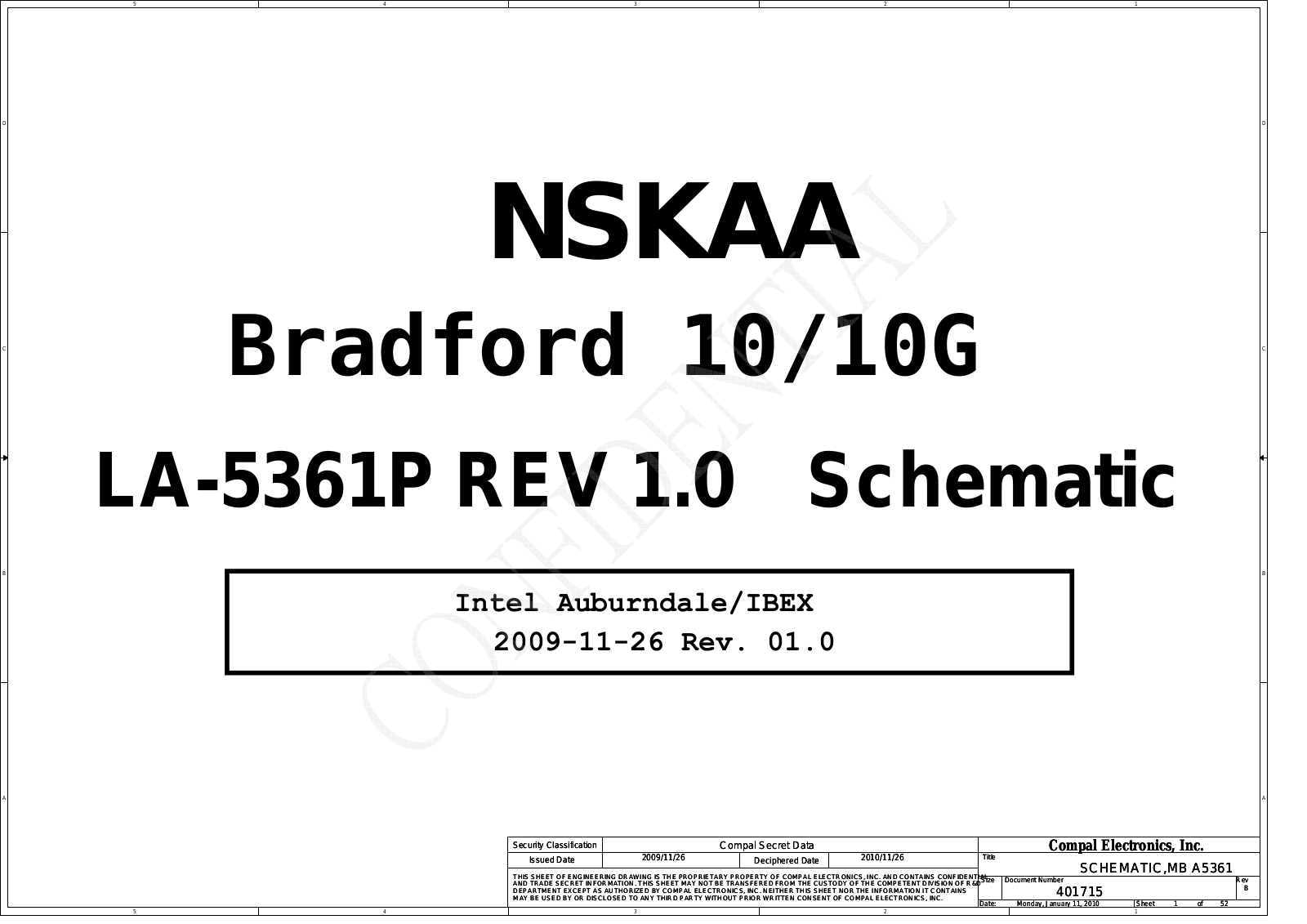 Compal LA-5361P NSKAA Bradford 10, Satellite A500, LA-5361P 10G Schematic