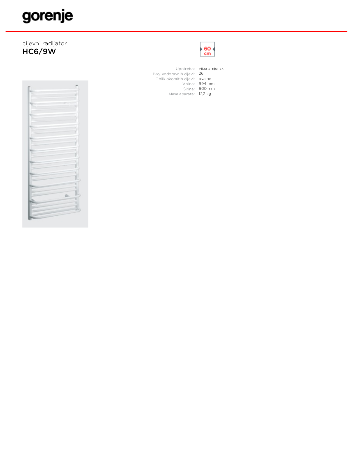 Gorenje HC6-9W DATASHEET