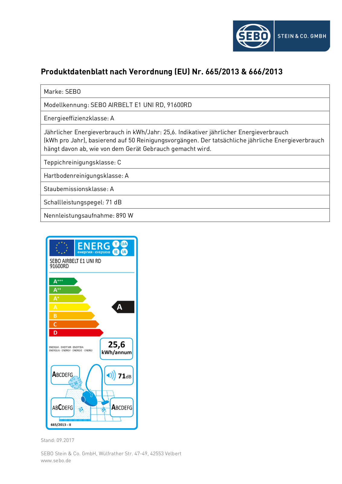 Sebo AirBelt E1 Uni RD User Manual