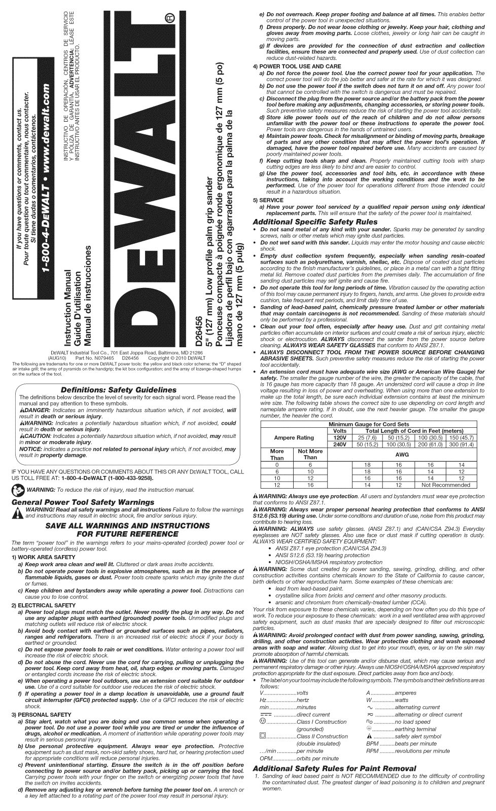 DeWalt D26456 TYPE1 Owner’s Manual