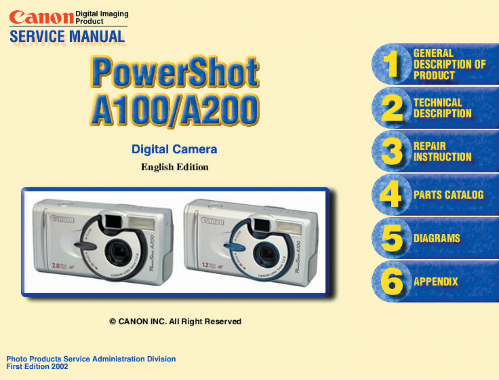 CANON POWERSHOT A100, POWERSHOT A200 Service Manual