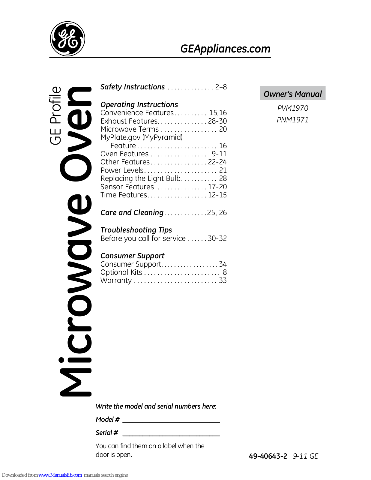 GE PNM1971SRSS, PVM1970SRSS, PVM1970DRBB, PVM1970DRWW, PVM1970DRCC Owner's Manual