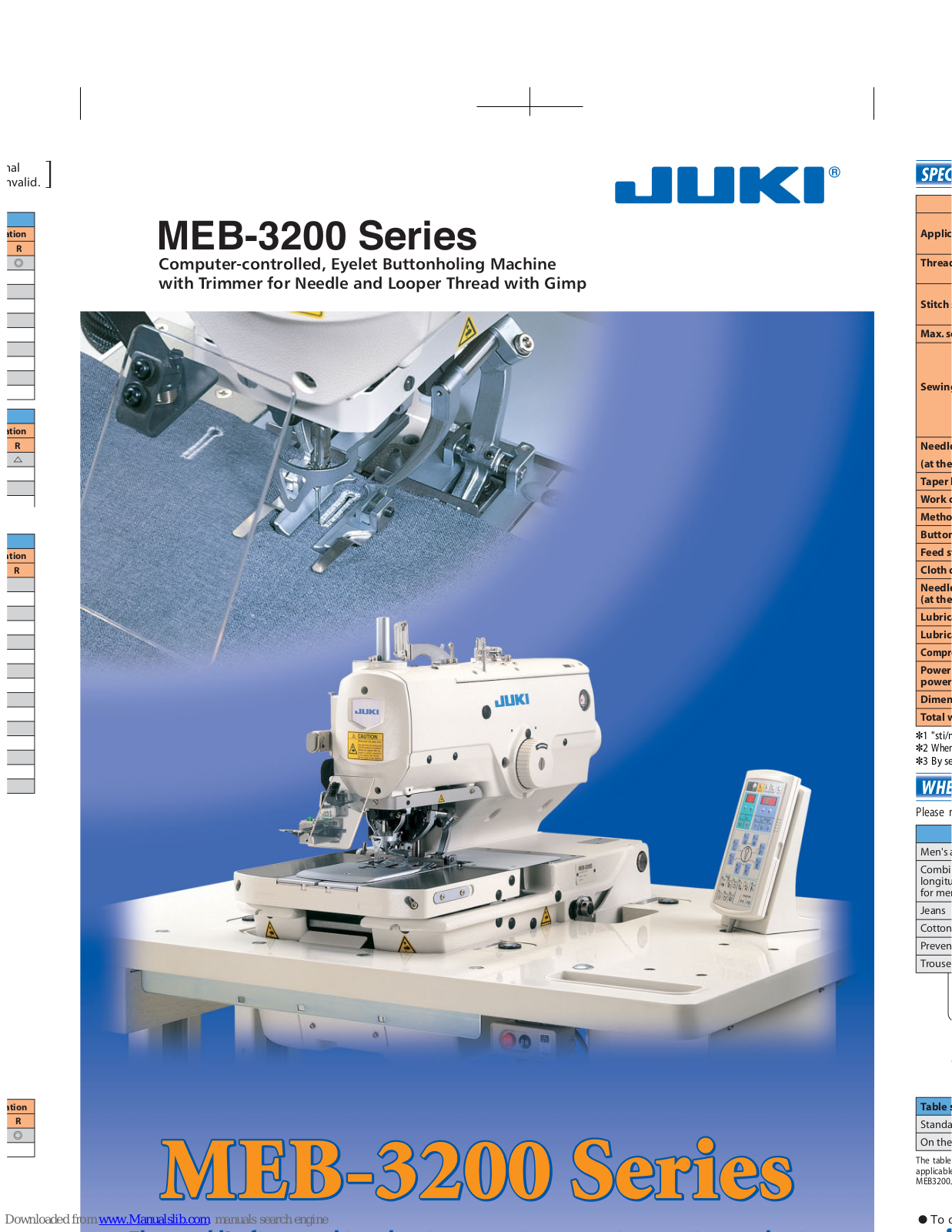 JUKI MEB-3200 Series, MEB-3200SS, MEB-3200RS, MEB-3200JS, MEB-3200CS Specification