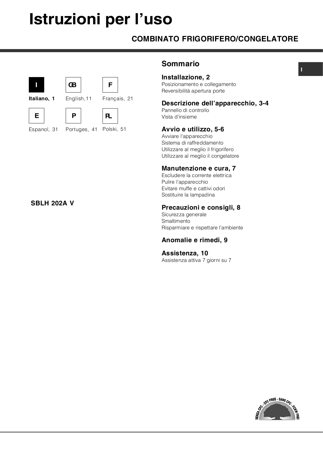 Hotpoint SBLH 202A V User Manual