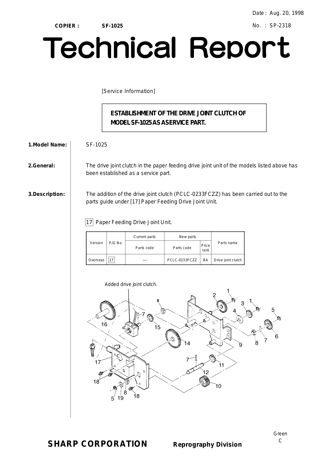 SHARP SP2318 Technical Report