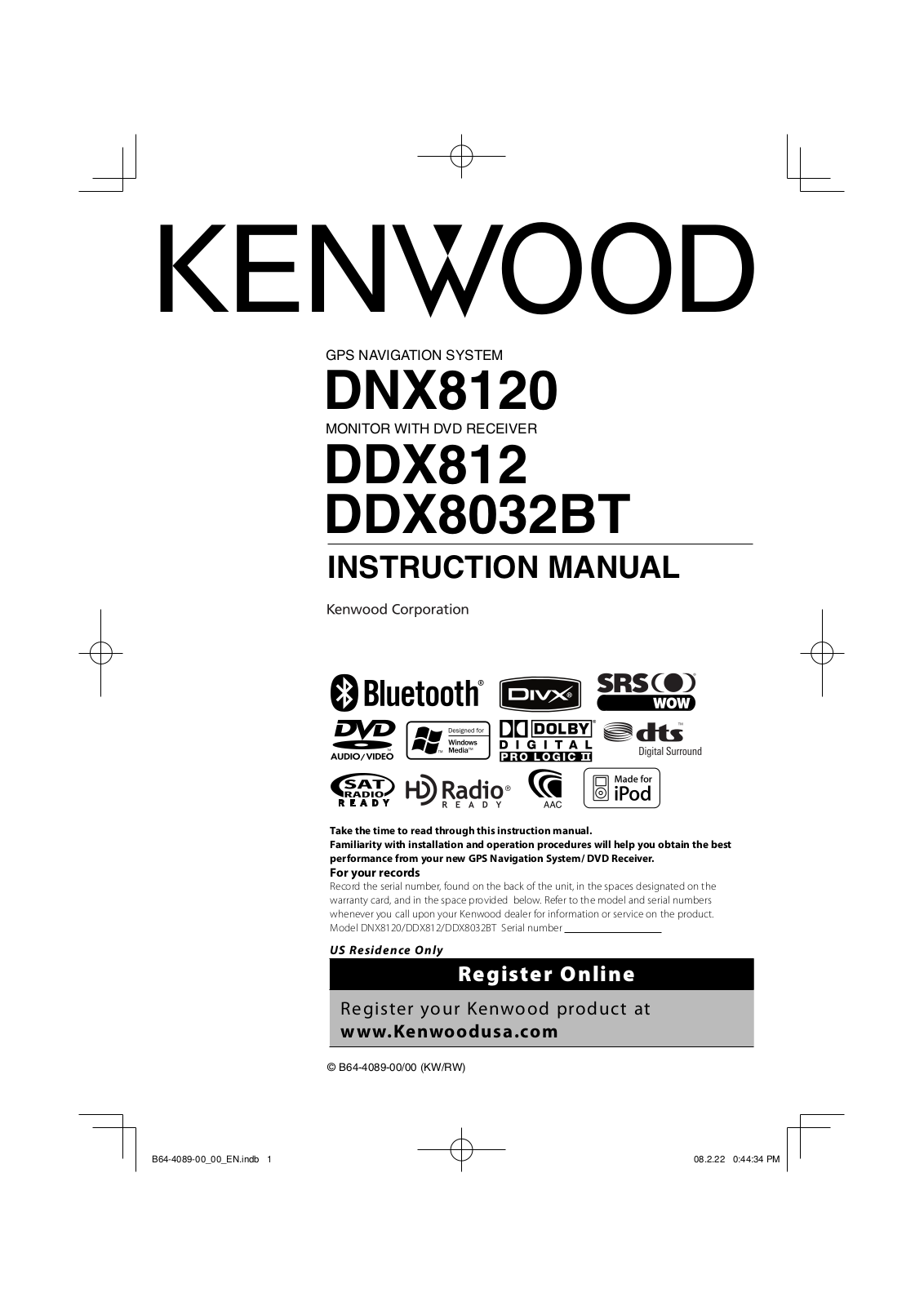 Kenwood DDX812, DDX8032BT, DNX8120 User Manual