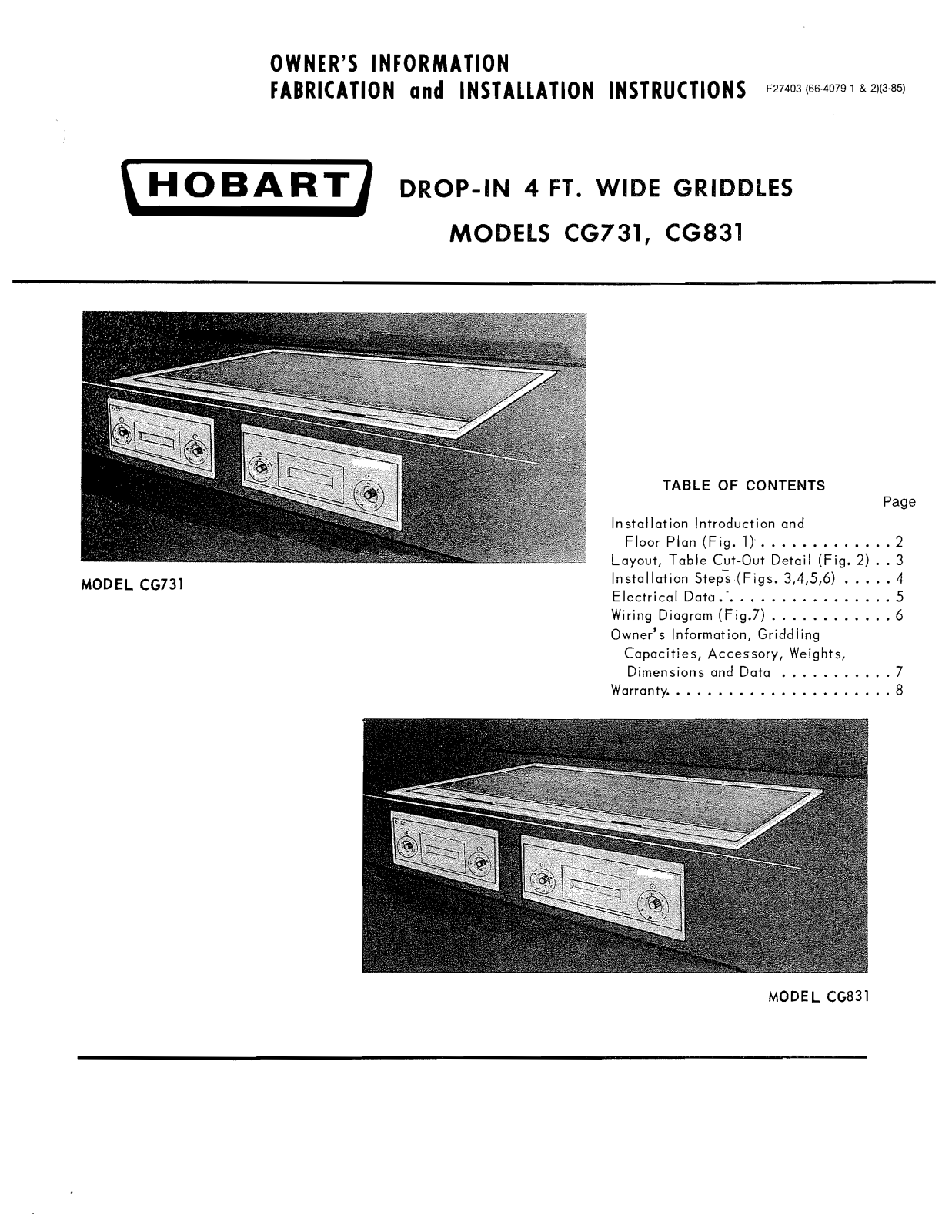 Hobart CG831, CG731 User Manual