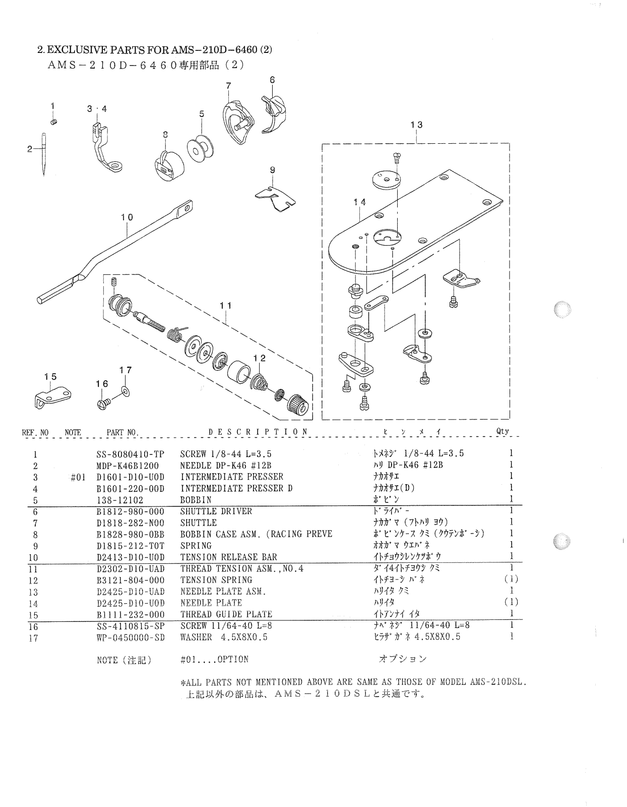 JUKI AMS-210D-6460 Parts List