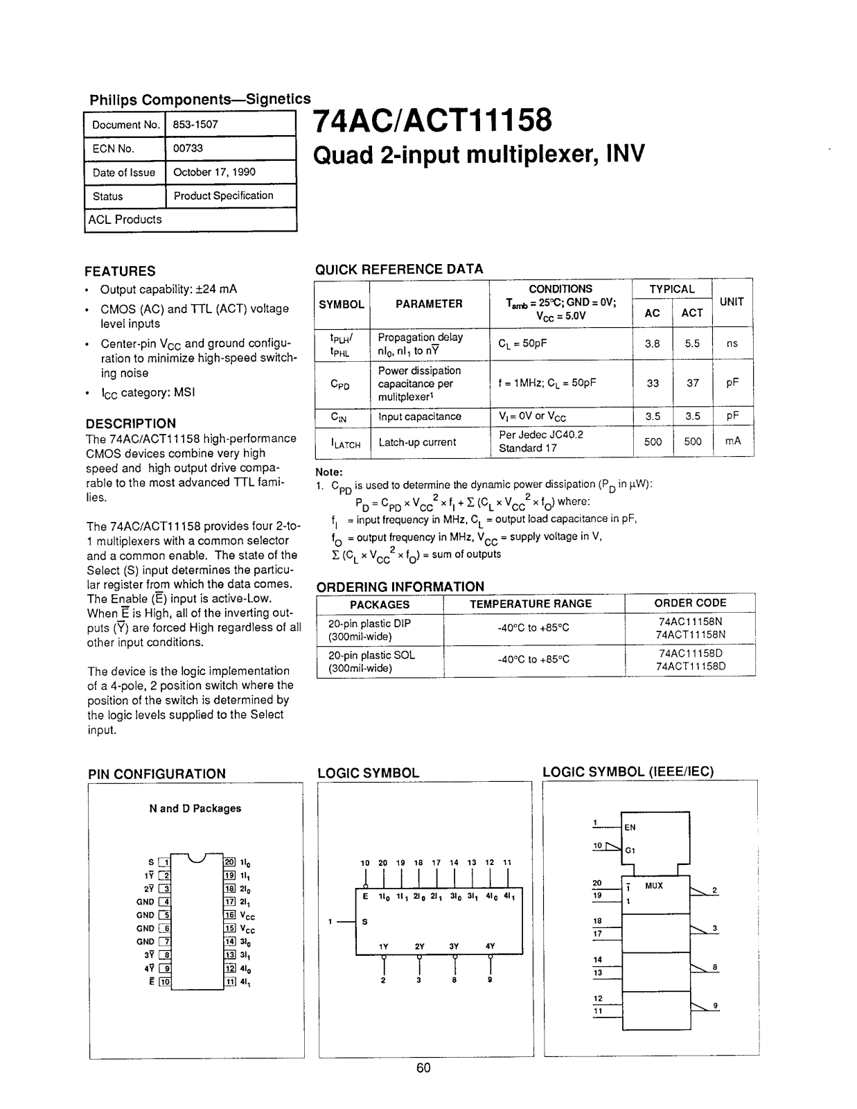 Philips 74ACT11158N, 74AC11158N, 74AC11158D Datasheet