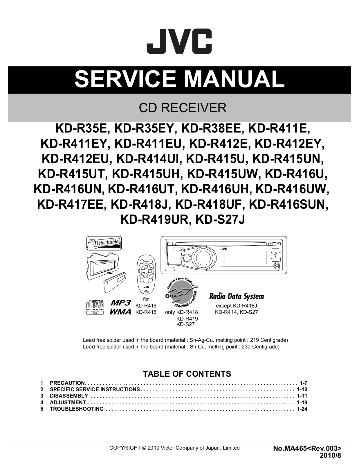 Jvc KD-R35-E Service Manual