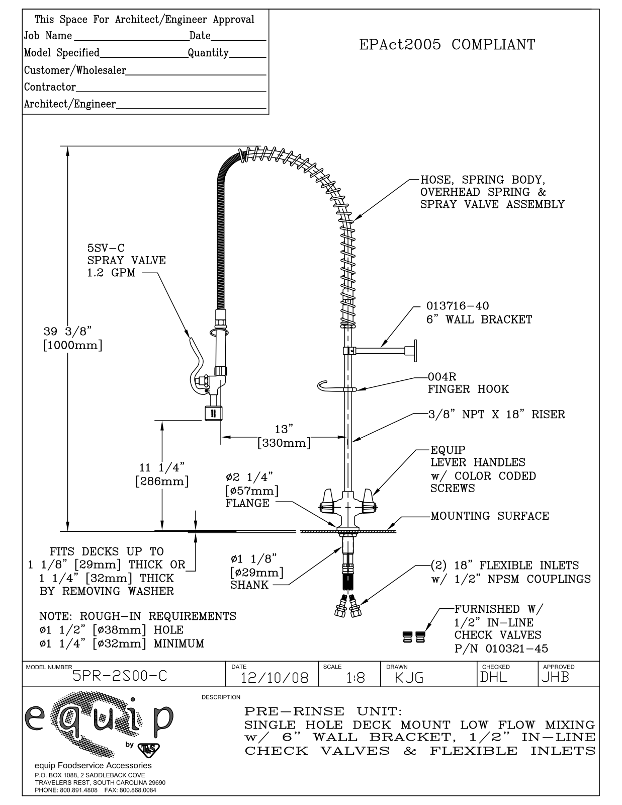 T & S Brass & Bronze Works 5PR-2S00-C General Manual