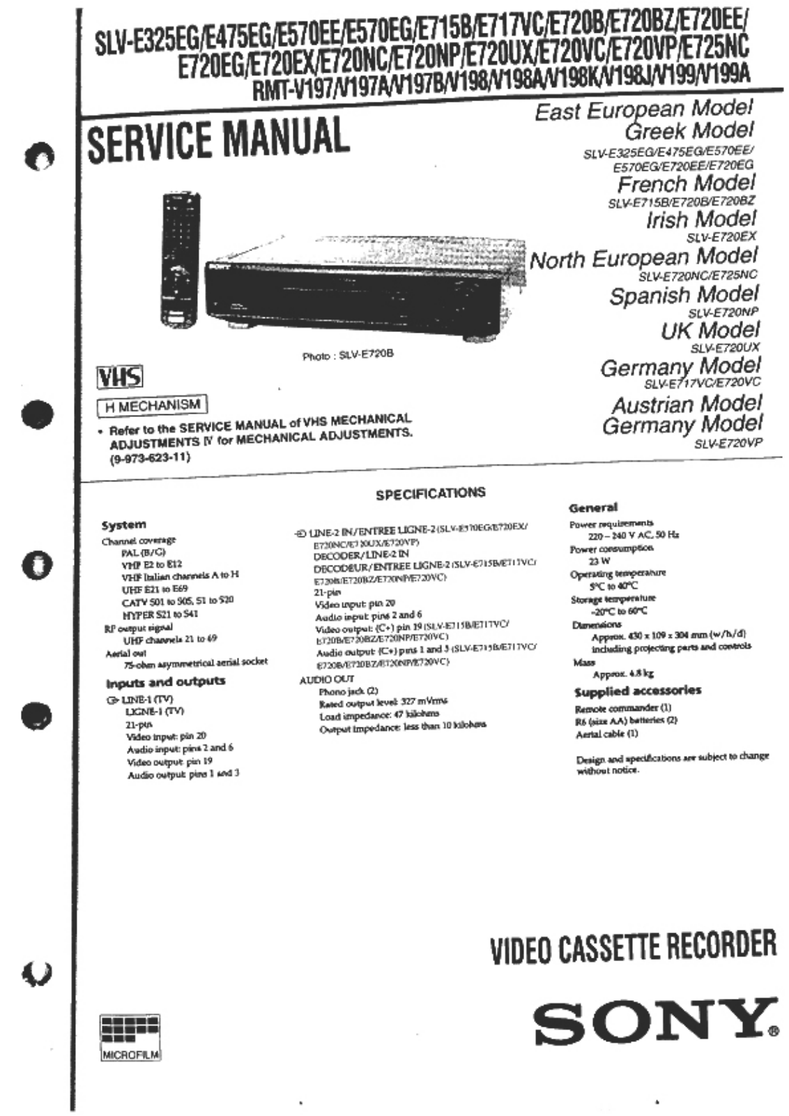 Sony SLVE720 SERVICE MANUAL