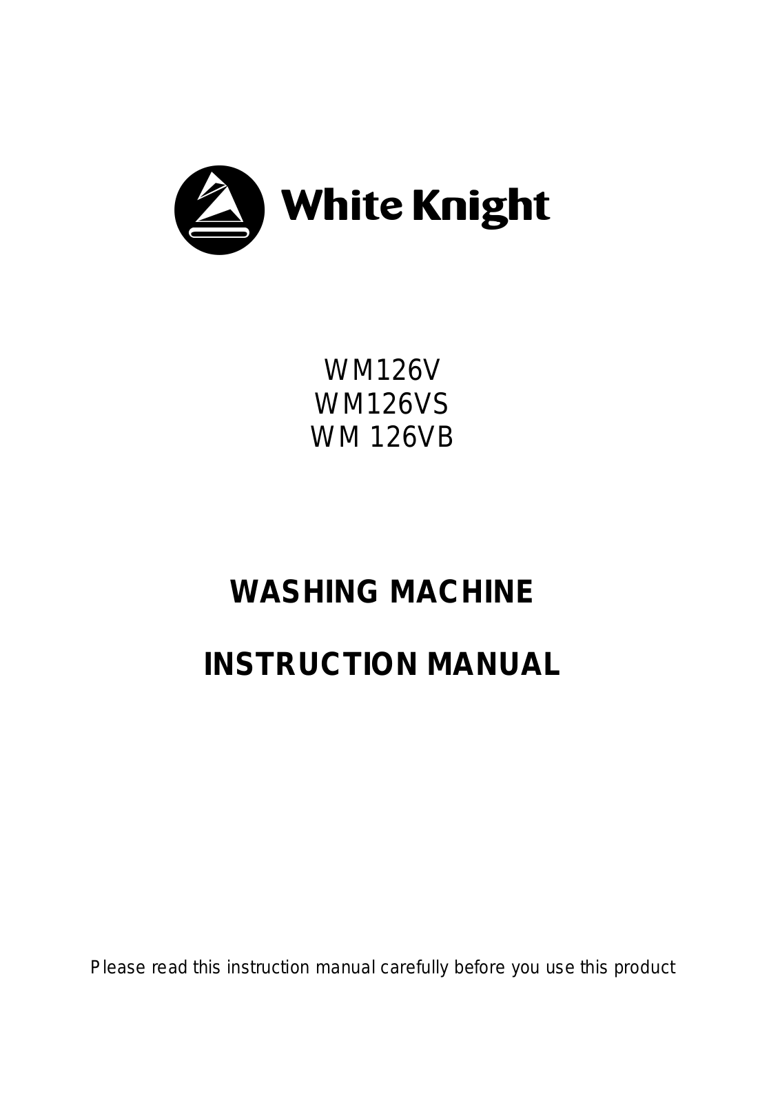 White Knight WM126V, WM126VB, WM126VS Instruction manual