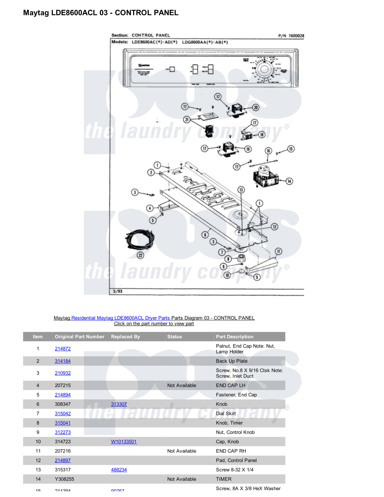 Maytag LDE8600ACL Parts Diagram