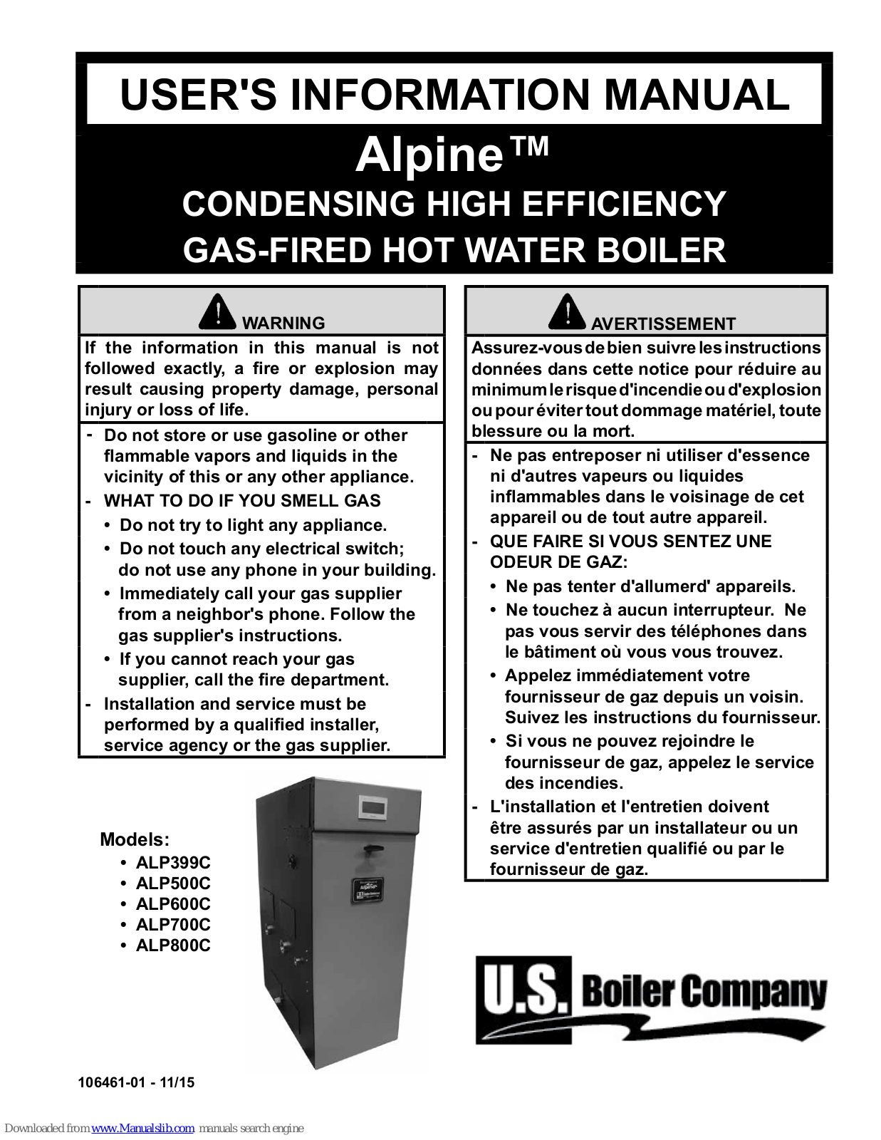 U.S. Boiler Company Alpine ALP399C, Alpine ALP600C, Alpine ALP500C, Alpine ALP700C, Alpine ALP800C User's Information Manual