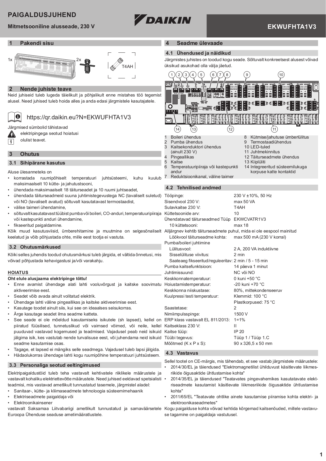 Daikin EKWUFHTA1V3 Installation manuals