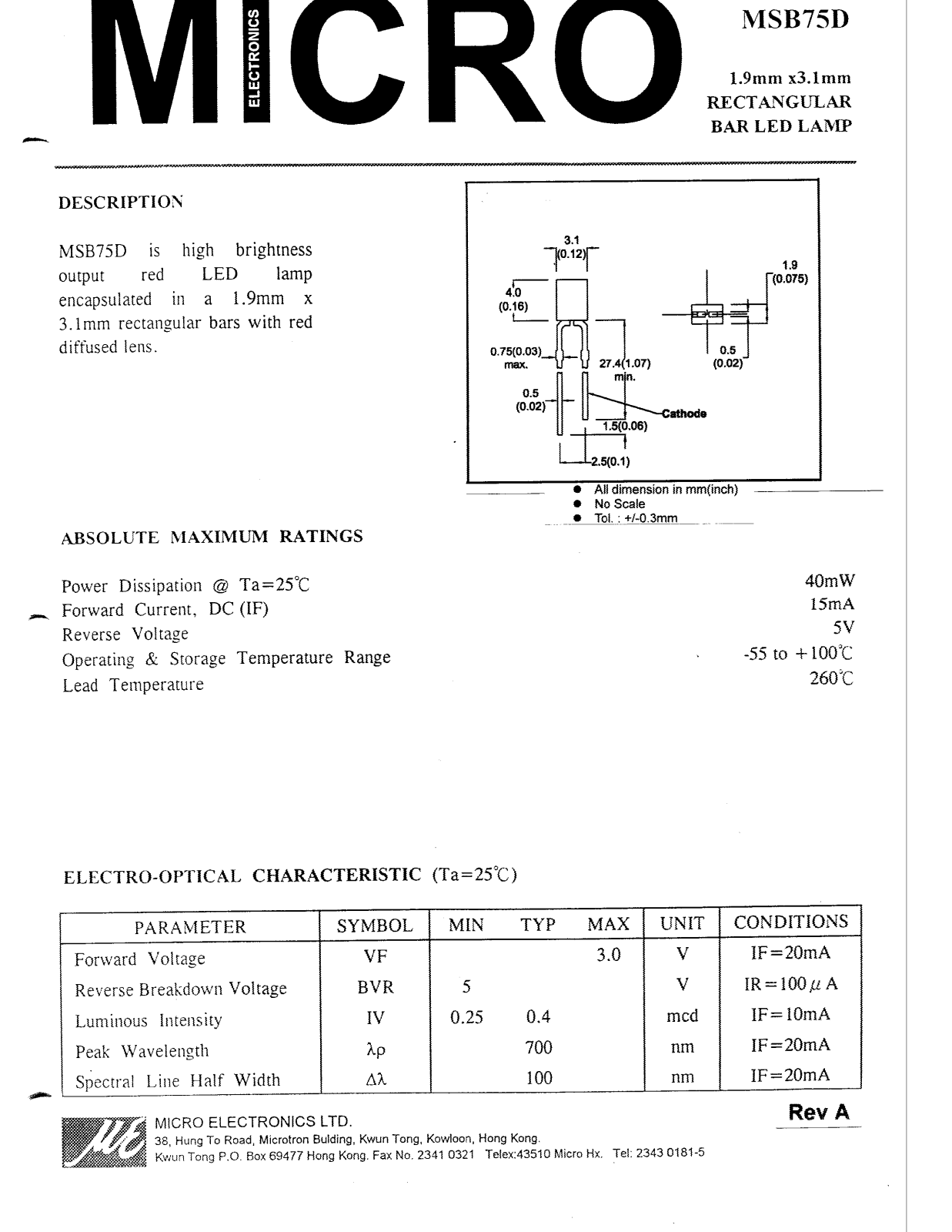 MICRO MSB75D Datasheet